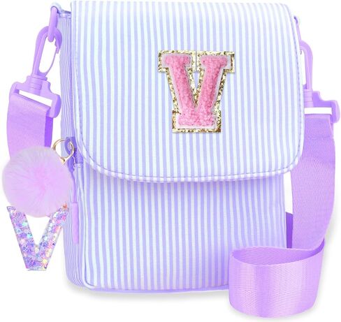 Girls Crossbody Purse for Teen Gifts - Girls Cell Phone Crossbody for Initial Kids Purs with Toddler Shoulder Bag Purple V in Kuwait