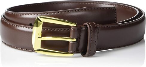 Sportoli Men’s Genuine Leather Classic Stitched Casual Uniform Dress Belt - Brown/Gold Buckle (42) in Kuwait