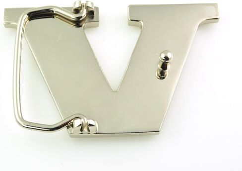 Stainless Steel "V" Initial Buckle & Genuine Black Leather Belt (40 in or 44 in) in Kuwait