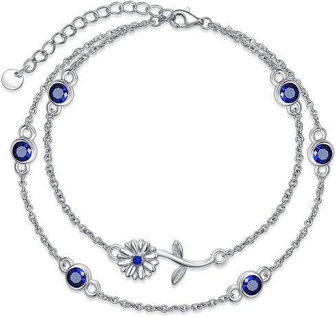 Birthstone Birth Flower Bracelets 925 Sterling Silver Double Layered Birthstone Birth Flower Bracelet Birthday Jewelry Gift for Women Her,Chain Length 7"+2" Extend in Saudi Arabia