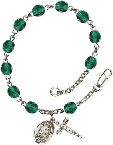Bonyak Jewelry St. Dymphna Silver Plate Rosary Bracelet 6mm Fire Polished Beads - Every Birth Month Color in Kuwait