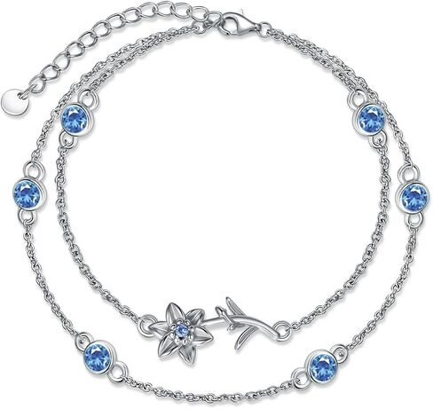 Birthstone Birth Flower Bracelets 925 Sterling Silver Double Layered Birthstone Birth Flower Bracelet Birthday Jewelry Gift for Women Her,Chain Length 7"+2" Extend in Saudi Arabia