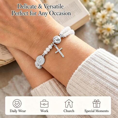 Rosary Bracelet for Women, Catholic Prayer Beads Bracelets with Cross Charm, Religious Jewelry Gift, Faith Bracelet for Daily Prayer in Kuwait