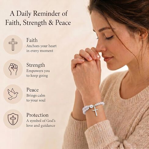 Rosary Bracelet for Women, Catholic Prayer Beads Bracelets with Cross Charm, Religious Jewelry Gift, Faith Bracelet for Daily Prayer in Kuwait
