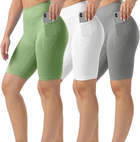 3 Packs 9.5" Seamless Biker Shorts for Women–High Waist Tummy Control Deep Pockets,Workout Shorts for Running Gym Yoga Daily in Saudi Arabia