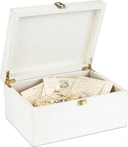 Larger Wooden Memory Wedding Keepsake Boxes With Hinged Lids - Decorative Storage Box With a Hinge Lids For Letter Time Capsule - Wooden Gift Boxes，5.3“*8.6"*11.7“ - White in Saudi Arabia