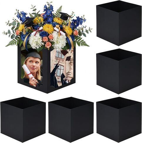 6 Pack Picture Centerpieces for Table, 4-Sided Photo Display Boxes for 4x6 & 5x7 Photos, Foldable Black Cardstock Decor for Graduation, Wedding, Birthday, Memorial in Kuwait