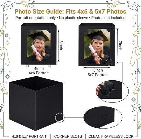 6 Pack Picture Centerpieces for Table, 4-Sided Photo Display Boxes for 4x6 & 5x7 Photos, Foldable Black Cardstock Decor for Graduation, Wedding, Birthday, Memorial in Kuwait