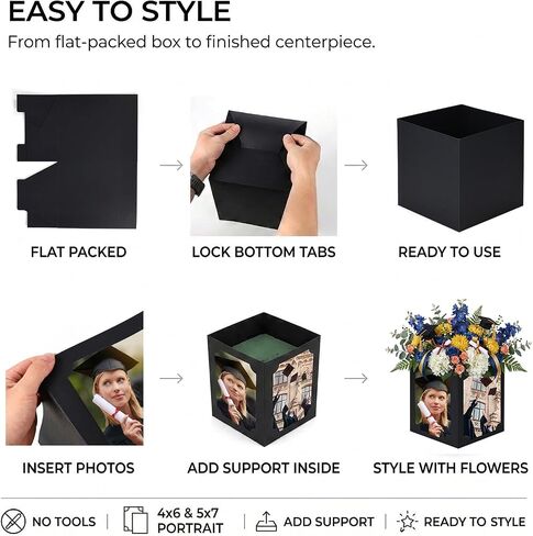 6 Pack Picture Centerpieces for Table, 4-Sided Photo Display Boxes for 4x6 & 5x7 Photos, Foldable Black Cardstock Decor for Graduation, Wedding, Birthday, Memorial in Kuwait
