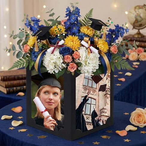 6 Pack Picture Centerpieces for Table, 4-Sided Photo Display Boxes for 4x6 & 5x7 Photos, Foldable Black Cardstock Decor for Graduation, Wedding, Birthday, Memorial in Kuwait