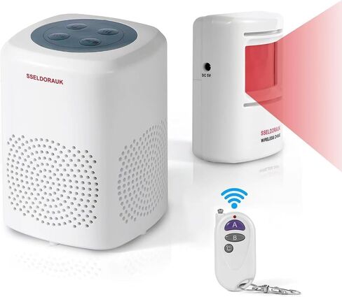 S SELDORAUK Motion Sensor Doorbell, Dog Barking Alarm Guard Wireless Infrared Detect Alert Door Chime for Home Security Entry Repelling Wildlife Rang 1000ft 110dB 4 Volume Level (1Receiver+1Detector) in Kuwait