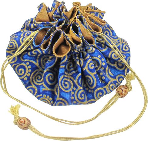 Marisa D'Amico Fuchsia Drawstring Jewelry Pouch Cotton Poly Silk 8 Pockets Travel Organizer, Swirls in Saudi Arabia