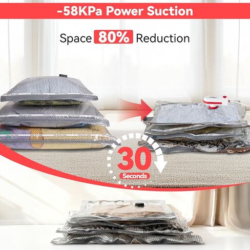 Travel Vacuum Bags with USB & TYPE C Pump,9 Pack Carry-On Size Vacuum Storage Bags for Luggage and Suitcase,Vacuum Luggage Bags,Space Saver for Clothes and Clothing Travel(Red) in Kuwait