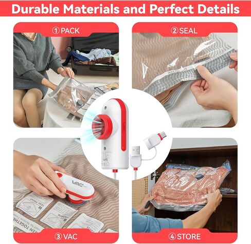 Travel Vacuum Bags with USB & TYPE C Pump,9 Pack Carry-On Size Vacuum Storage Bags for Luggage and Suitcase,Vacuum Luggage Bags,Space Saver for Clothes and Clothing Travel(Red) in Kuwait