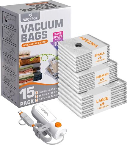 Travel Vacuum Bags with USB & TYPE C Pump,9 Pack Carry-On Size Vacuum Storage Bags for Luggage and Suitcase,Vacuum Luggage Bags,Space Saver for Clothes and Clothing Travel(Red) in Kuwait