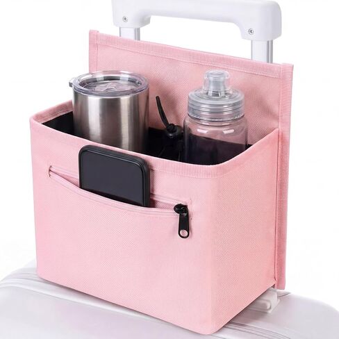 Tallew Luggage Travel Cup Holder Bag for Women, Suitcase Holds 2 Cups Hands-free Drink Organizer Attachment for Luggage, TravelGift for Female Travelers Flight Attendants(Pink) in Kuwait