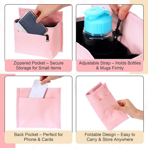 Tallew Luggage Travel Cup Holder Bag for Women, Suitcase Holds 2 Cups Hands-free Drink Organizer Attachment for Luggage, TravelGift for Female Travelers Flight Attendants(Pink) in Kuwait