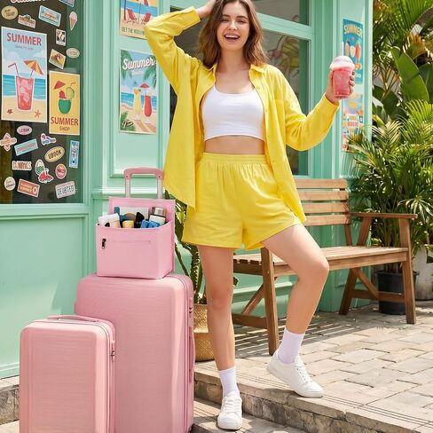 Tallew Luggage Travel Cup Holder Bag for Women, Suitcase Holds 2 Cups Hands-free Drink Organizer Attachment for Luggage, TravelGift for Female Travelers Flight Attendants(Pink) in Kuwait