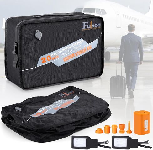 Fuloon Space Saver Vacuum Storage Bags, 20-Inch Travel Compression Bags for Air Travel, Business Trip, Carry-On Suitcases & Backpack, Black (2 Pack, With Pump) in Saudi Arabia