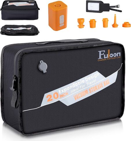 Fuloon Space Saver Vacuum Storage Bags, 20-Inch Travel Compression Bags for Air Travel, Business Trip, Carry-On Suitcases & Backpack, Black (2 Pack, With Pump) in Saudi Arabia