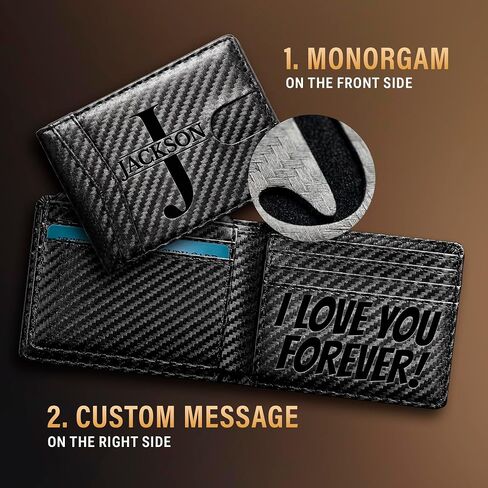 Personalized Slim Wallet for Men with Monogram Engraving, Engraved Card Holder with RFID Blocking, 2 ID Window - Custom Minimalist Wallets for Husband, Boyfriend, Dad - Mens Gifts, Birthday Gift Idea in Kuwait