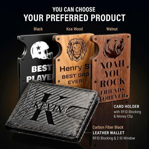 Personalized Slim Wallet for Men with Monogram Engraving, Engraved Card Holder with RFID Blocking, 2 ID Window - Custom Minimalist Wallets for Husband, Boyfriend, Dad - Mens Gifts, Birthday Gift Idea in Kuwait