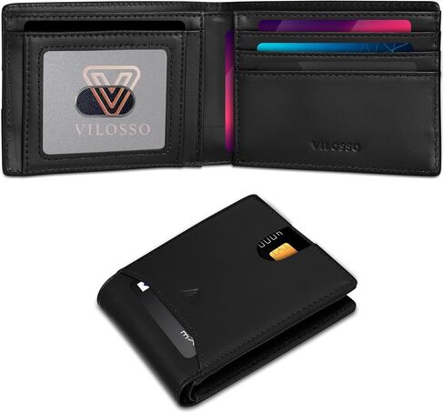 Slim Bifold Wallet for Men | Genuine Leather RFID Blocking Wallet | Card Slots, Window ID and Cash Pocket | Minimalist Front Pocket Wallet | (Carbon Fiber) in Saudi Arabia