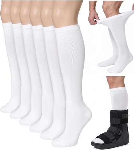 6 Pairs White Modal Walking Boot Liner Socks, Replacement Sock Liner, Ultra Thin Breathable Fracture Medical Orthopedics Socks for Men Women in Kuwait