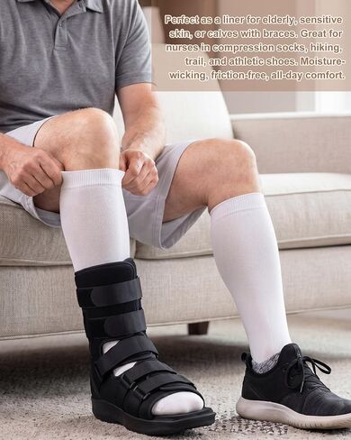 6 Pairs White Modal Walking Boot Liner Socks, Replacement Sock Liner, Ultra Thin Breathable Fracture Medical Orthopedics Socks for Men Women in Kuwait