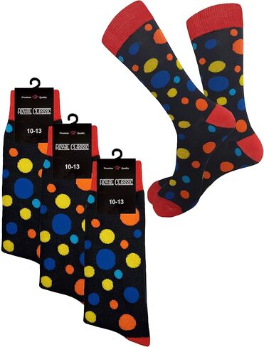 POLKA DOTS PATTERNS NOVELTY DRESS SOCKS 3 PAIRS COTTON BLEND SIZE 10-13 in Saudi Arabia
