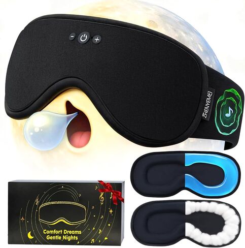 Weighted Bluetooth Sleep Mask with Removable Hot & Cold Gel Insert, 3D Blackout Eye Mask, Adjustable Speaker Placement, Passive Sound Masking, 15H Playback for Sleep, Travel & Relaxation in Saudi Arabia