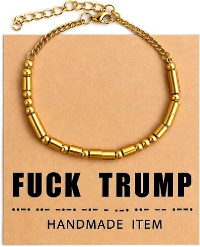 Golden Fuck Trump Bracelet, Anti Trump Merchandise, Anti Trump Gifts, Fuck Trump Morse Code Bracelet,F Trump, Fuck Trump Gifts With Gift Box (Golden) in Saudi Arabia