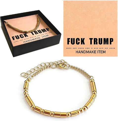 Golden Fuck Trump Bracelet, Anti Trump Merchandise, Anti Trump Gifts, Fuck Trump Morse Code Bracelet,F Trump, Fuck Trump Gifts With Gift Box (Golden) in Saudi Arabia