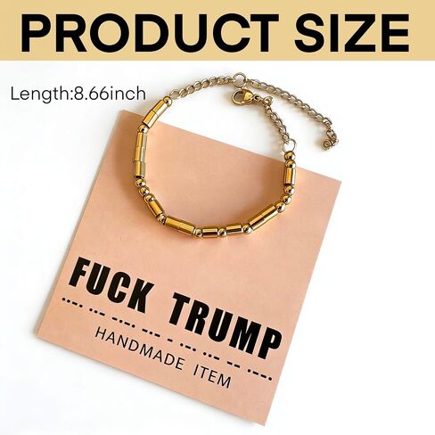 Golden Fuck Trump Bracelet, Anti Trump Merchandise, Anti Trump Gifts, Fuck Trump Morse Code Bracelet,F Trump, Fuck Trump Gifts With Gift Box (Golden) in Saudi Arabia