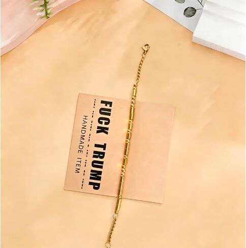 Golden Fuck Trump Bracelet, Anti Trump Merchandise, Anti Trump Gifts, Fuck Trump Morse Code Bracelet,F Trump, Fuck Trump Gifts With Gift Box (Golden) in Saudi Arabia