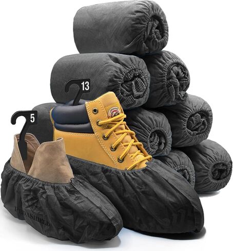 110 Premium XL Booties -Thick Extra Large Disposable Boot & Shoe Covers, Non Slip Water Resistant Foot Protectors, Construction Durable 42GSM for Indoors Outdoors, Up to US Men 13, Women 15 in Kuwait