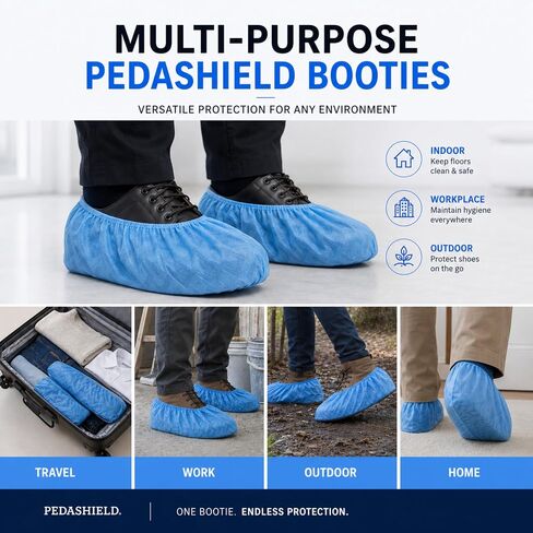 110 Premium XL Booties -Thick Extra Large Disposable Boot & Shoe Covers, Non Slip Water Resistant Foot Protectors, Construction Durable 42GSM for Indoors Outdoors, Up to US Men 13, Women 15 in Kuwait