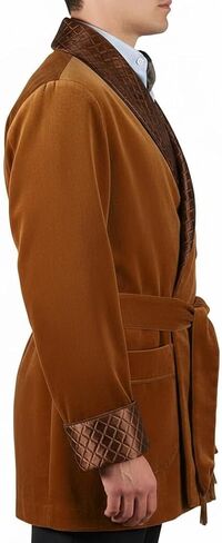 Men Luxurious Brown Velvet Smoking Jacket Men’s Dress Gown with Quilted Shawl Collar in Saudi Arabia