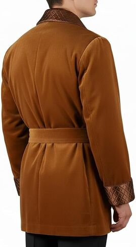 Men Luxurious Brown Velvet Smoking Jacket Men’s Dress Gown with Quilted Shawl Collar in Saudi Arabia