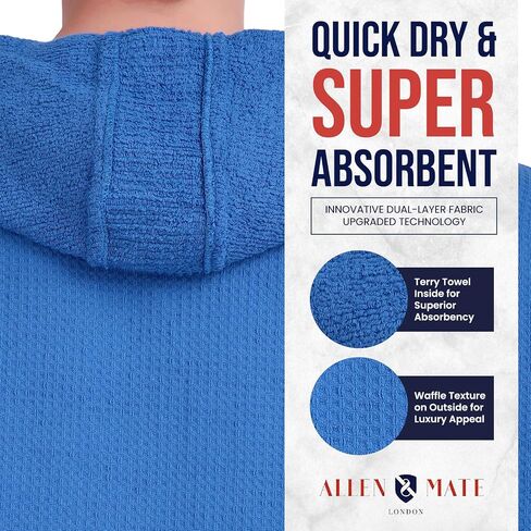 ALLEN & MATE 100% Cotton Hooded Surf Poncho Changing Robe for Men Women Medium Weight Dual Fabric Waffle Outside Terry Inside in Saudi Arabia