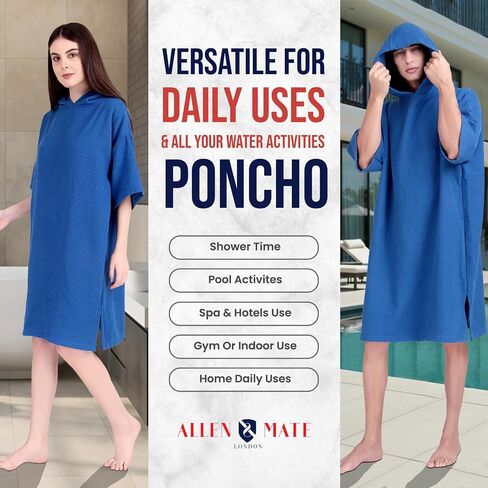 ALLEN & MATE 100% Cotton Hooded Surf Poncho Changing Robe for Men Women Medium Weight Dual Fabric Waffle Outside Terry Inside in Saudi Arabia