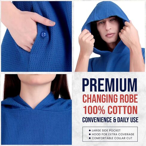 ALLEN & MATE 100% Cotton Hooded Surf Poncho Changing Robe for Men Women Medium Weight Dual Fabric Waffle Outside Terry Inside in Saudi Arabia