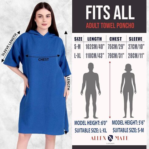ALLEN & MATE 100% Cotton Hooded Surf Poncho Changing Robe for Men Women Medium Weight Dual Fabric Waffle Outside Terry Inside in Saudi Arabia