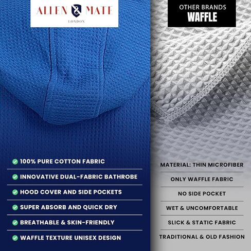 ALLEN & MATE 100% Cotton Hooded Surf Poncho Changing Robe for Men Women Medium Weight Dual Fabric Waffle Outside Terry Inside in Saudi Arabia