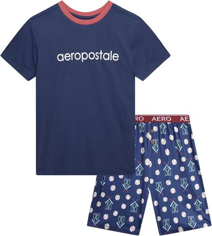 AEROPOSTALE Boys Pajama Sets - 2 Piece Soft Short Sleeve Sleep Shirt and Elastic Waist Pajama Shorts for Boys in Kuwait