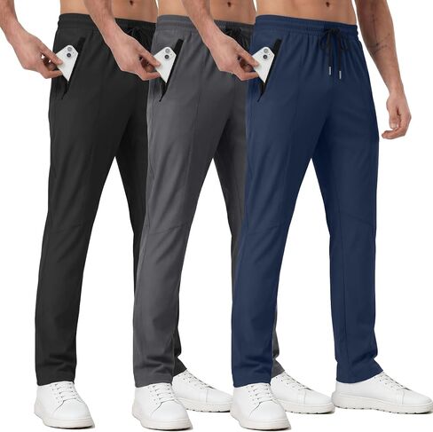 BUYJYA 3Pack Men's Athletic Sweatpants Track Casual Workout Joggers with Zipper Pockets Hiking Running Training Gear in Saudi Arabia