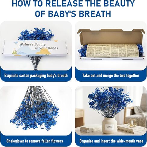 2500+ Dried Blue Babys Breath, 17' Preserved Royal Blue Flowers for Small Vase Decor, DIY Crafts, Wedding Accent, Gift Wrapping, Home Table Arrangement in Saudi Arabia