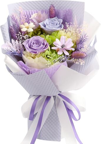 Preserved Flowers Bouquet, Long Lasting Floral Arrangement with Gift Box, Ideal for Mom, Wife, Women & Friends (Deep Purple) in Saudi Arabia