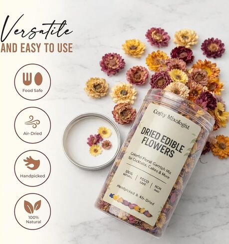 Dried Edible Flowers for Cake Decorating & Cocktails – Edible Flowers (50g, ~67pcs) – Flower Garnish for Drinks, Tea & Baking – Floral Cake Decorations, Cocktail Flower Mix in Saudi Arabia