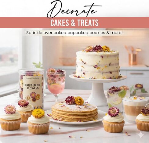 Dried Edible Flowers for Cake Decorating & Cocktails – Edible Flowers (50g, ~67pcs) – Flower Garnish for Drinks, Tea & Baking – Floral Cake Decorations, Cocktail Flower Mix in Saudi Arabia